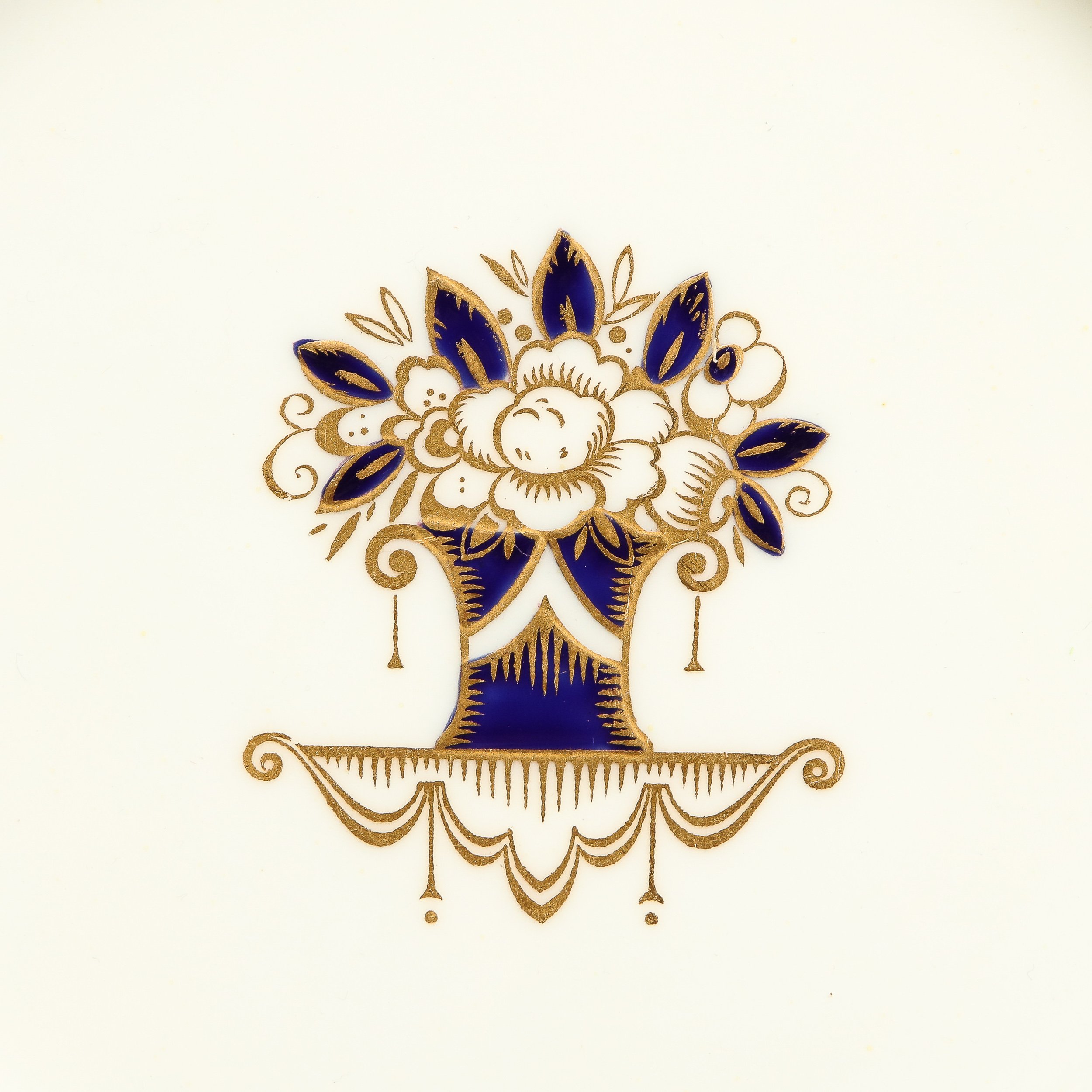 Set of 12 Art Deco Plates with Cobalt & 24KT Gold Detailing by